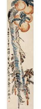 齐白石油画静物设色桃实图字画之家