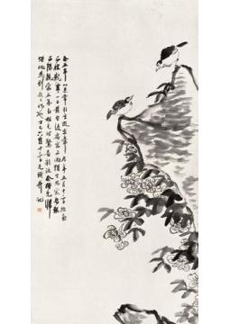 齐白石国画花鸟芙蓉双鸟图字画之家