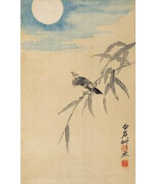 齐白石国画花鸟月下幽禽图字画之家
