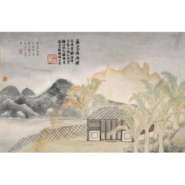 齐白石油画风景石门二十四景图之蕉窗夜雨字画之家