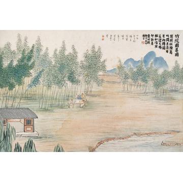 齐白石油画风景石门二十四景图之竹院围棋字画之家