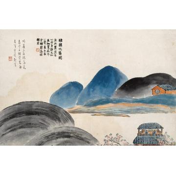 齐白石油画风景石门二十四景图之棣楼吹笛字画之家