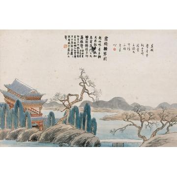 齐白石油画风景石门二十四景图之霞绮横琴字画之家