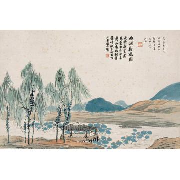 齐白石油画风景石门二十四景图之曲沼荷风字画之家