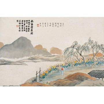 齐白石油画风景石门二十四景图之疏篱对菊字画之家