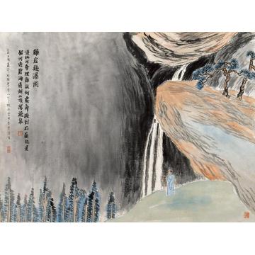 齐白石油画风景石门二十四景图之鸡岩飞瀑字画之家