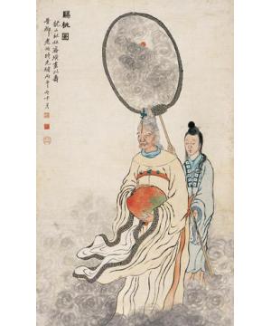 齐白石国画人物赐桃图字画之家