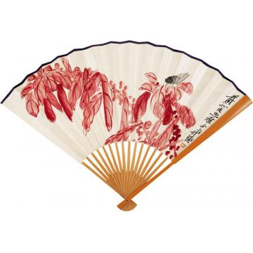 齐白石国画花鸟蝉与凤仙花图扇面字画之家