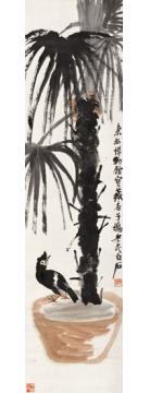 齐白石国画花鸟棕榈八哥图字画之家