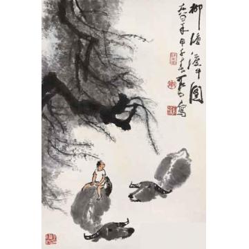 李可染国画动物柳塘渡牛字画之家