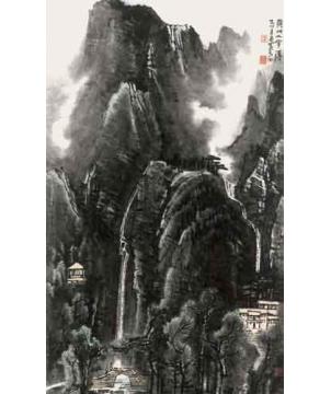 李可染国画山水黄山人字瀑字画之家