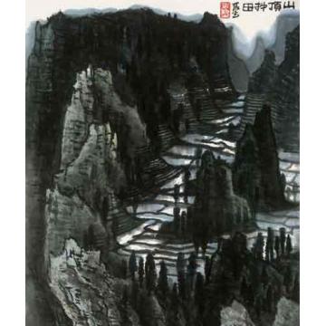 李可染国画山水山顶梯田字画之家