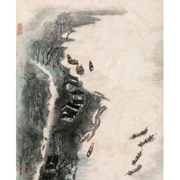 李可染油画风景漓江边上字画之家
