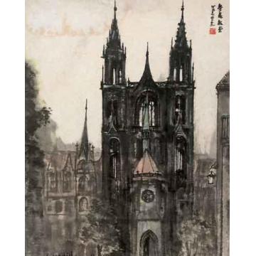 李可染油画风景麦森教堂字画之家