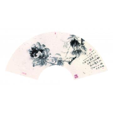 周传波国画花鸟墨牡丹折扇之一字画之家
