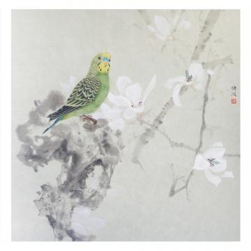 周传波国画花鸟玉兰鹦鹉字画之家