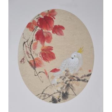 周传波国画花鸟红叶鹦鹉字画之家