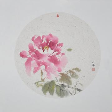 周传波国画花鸟牡丹团扇之八字画之家