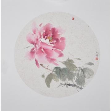 周传波国画花鸟牡丹团扇之十字画之家