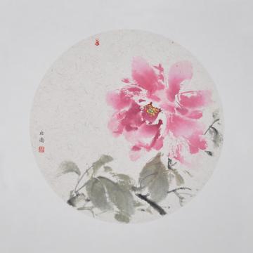 周传波国画花鸟牡丹团扇之一字画之家