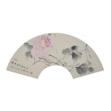 周传波国画花鸟牡丹折扇之二字画之家