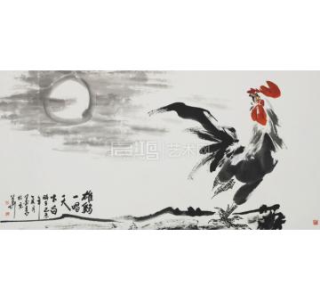 墨豪国画花鸟雄鸡一唱天下白字画之家
