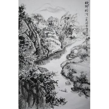 苏平贵国画山水故乡的河字画之家