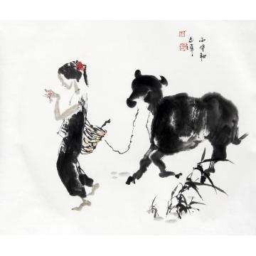 刘志伟国画人物小牧童字画之家