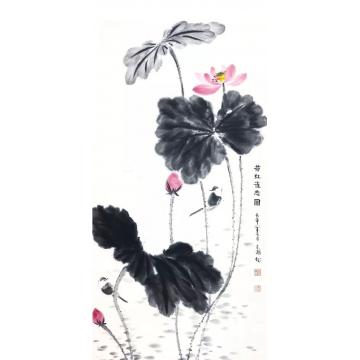 李天旭国画花鸟荷红雀恋图字画之家