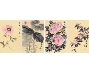 李天旭国画花鸟花卉四条屏字画之家