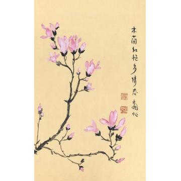 李天旭国画花鸟木兰红艳多情态字画之家