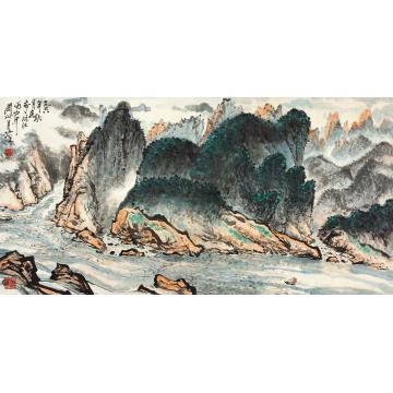 关山月国画山水峡江帆影字画之家