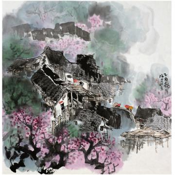 张际才油画风景古镇圩日字画之家