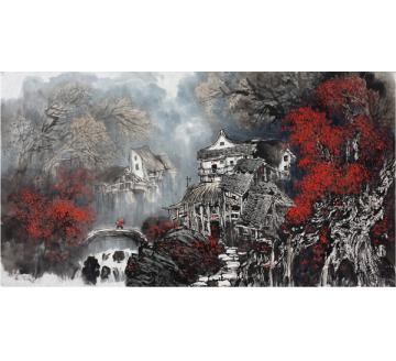 张际才油画风景深山人家字画之家