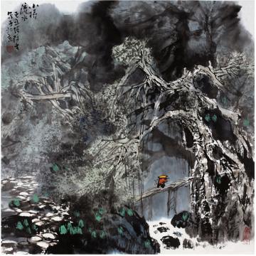 张际才油画风景小桥流水字画之家
