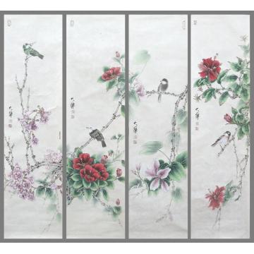 罗大华国画花鸟花鸟四条屏字画之家