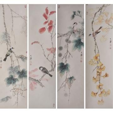 罗大华国画花鸟花鸟四条屏字画之家