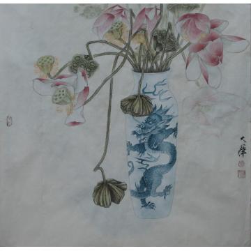 罗大华油画静物青花荷韵字画之家