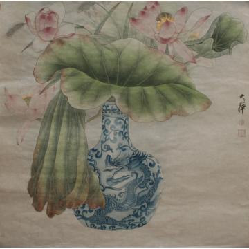 罗大华油画静物青花荷韵字画之家