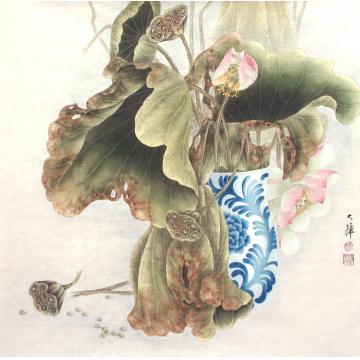 罗大华油画静物青花荷韵字画之家