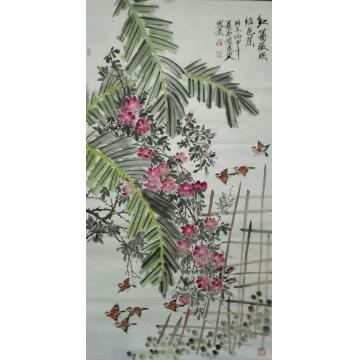 江本纯国画花鸟红蔷薇映绿芭蕉字画之家