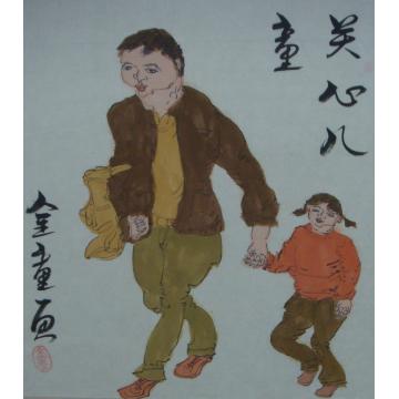 孙建立国画人物关心儿童字画之家