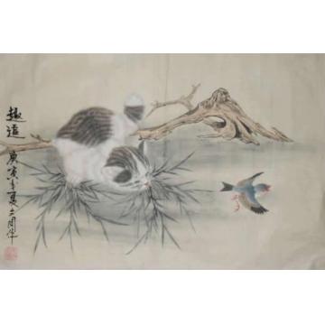 夏文周国画动物趣追字画之家