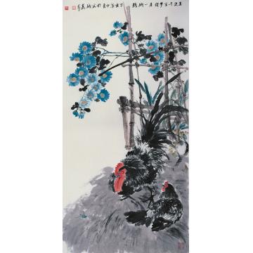萧艺国画花鸟五更千里梦残月一城鸡字画之家