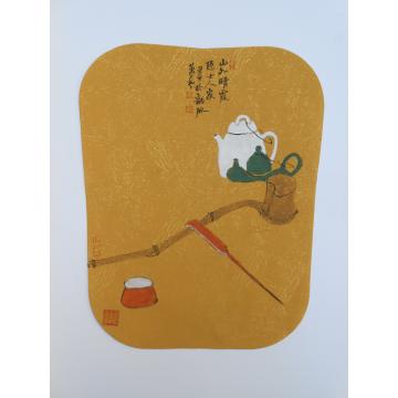 萧艺油画静物山外晴霞 隐士人家字画之家
