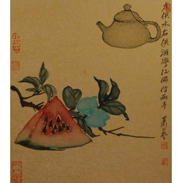 萧艺油画静物闲坐竹林里 吟诗餐晚霞字画之家
