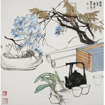 萧艺油画静物山外晴霞 参禅人家字画之家