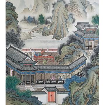 张应平油画风景江亭雅集字画之家