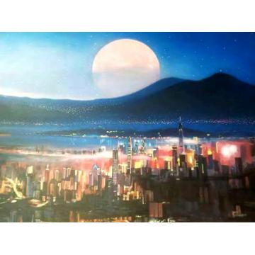廖贵兴油画风景鹏城月色字画之家