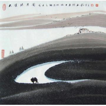 梁玉龙油画风景大漠隐泉图字画之家